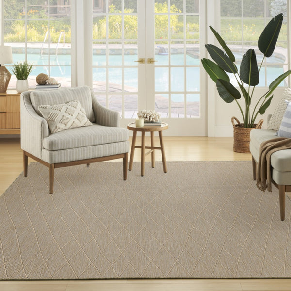 HomeRoots 8' X 10' Geometric Indoor Outdoor Area Rug - Modern Natural Light Brown, Durable & Low-Maintenance Design 551533