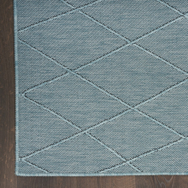 HomeRoots 9' Aqua and Ivory Geometric Indoor Outdoor Area Rug - Modern, Durable, Easy-Care for Any Space! 551538