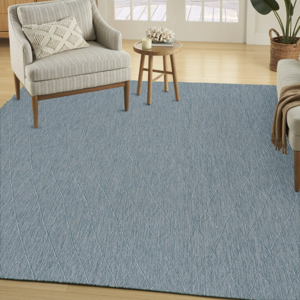 HomeRoots 9' Aqua and Ivory Geometric Indoor Outdoor Area Rug - Modern, Durable, Easy-Care for Any Space! 551538