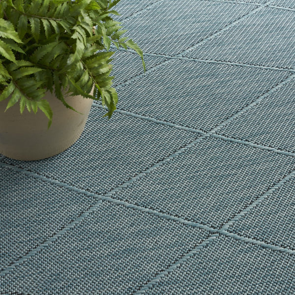 HomeRoots 9' Aqua and Ivory Geometric Indoor Outdoor Area Rug - Modern, Durable, Easy-Care for Any Space! 551538