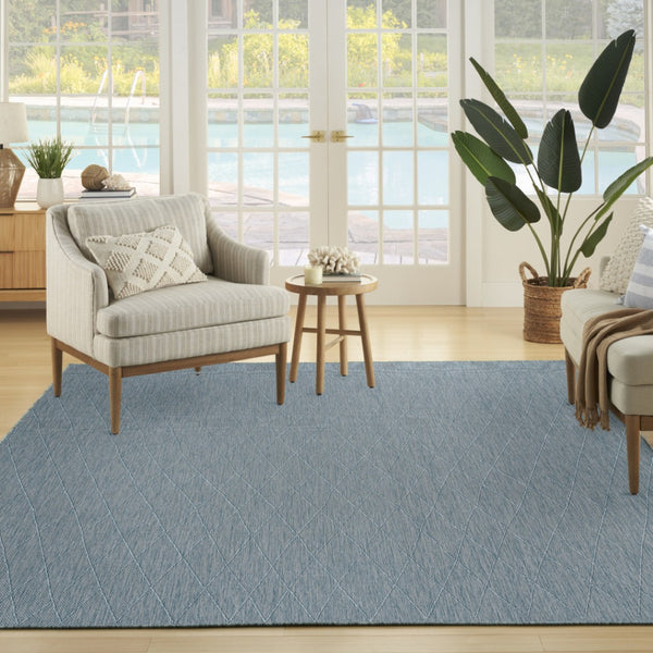 HomeRoots 9' Aqua and Ivory Geometric Indoor Outdoor Area Rug - Modern, Durable, Easy-Care for Any Space! 551538