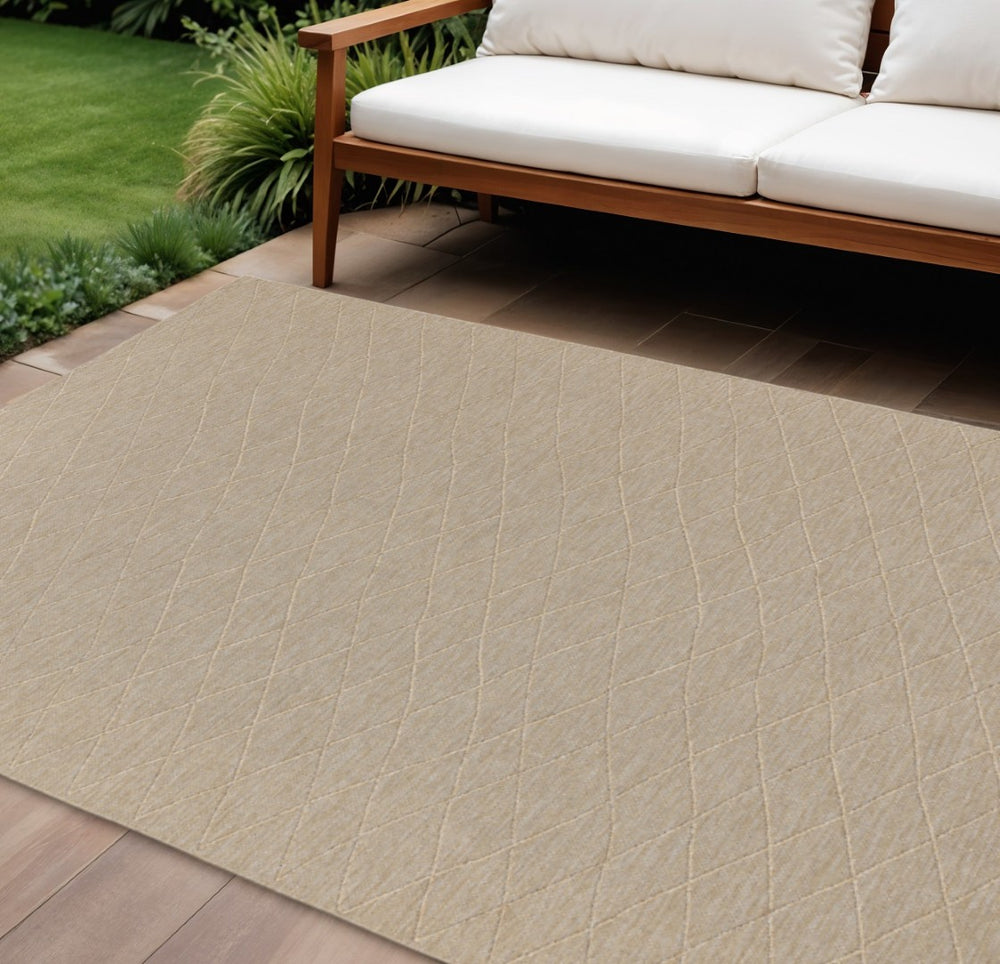 HomeRoots 9' X 12' Geometric Area Rug in Natural & Light Brown – Durable, Stylish for Indoor & Outdoor Use 551539
