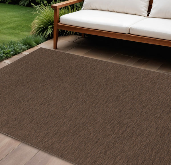 HomeRoots 9' X 12' Dark Brown Geometric Area Rug - Durable, Weather-Resistant & Easy Care for Indoor/Outdoor Use 551541