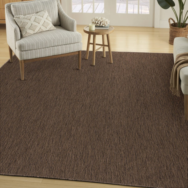 HomeRoots 9' X 12' Dark Brown Geometric Area Rug - Durable, Weather-Resistant & Easy Care for Indoor/Outdoor Use 551541