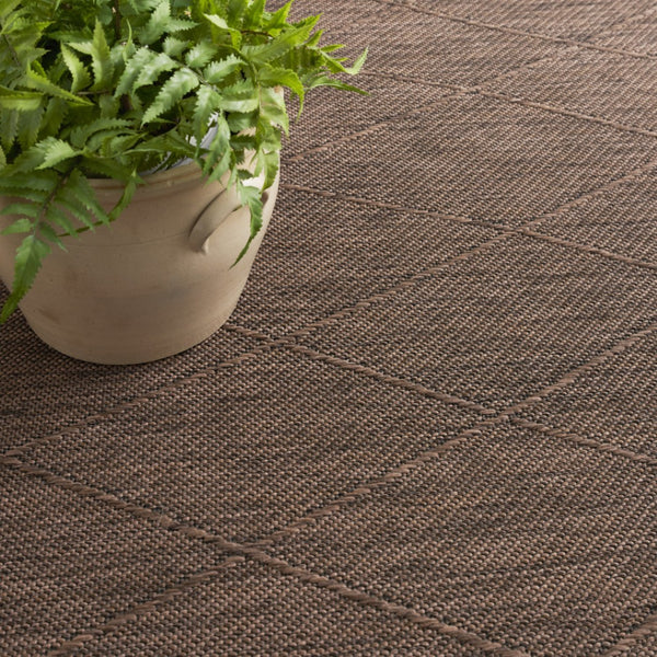 HomeRoots 9' X 12' Dark Brown Geometric Area Rug - Durable, Weather-Resistant & Easy Care for Indoor/Outdoor Use 551541