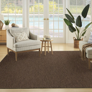 HomeRoots 9' X 12' Dark Brown Geometric Area Rug - Durable, Weather-Resistant & Easy Care for Indoor/Outdoor Use 551541
