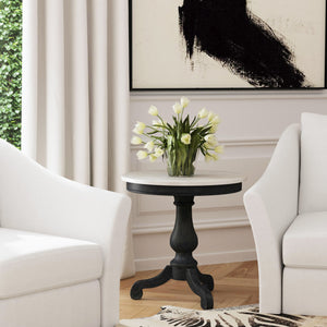 Butler Specialty Danielle Marble Pedestal Side Table - Elegant Round Design With Hand-carved Base For Any Space Black Marble,Mahogany Wood,Plywood 5515432-butler