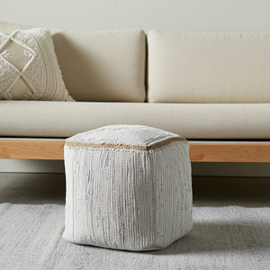 Homeroots 18" Gray And Natural Cotton And Jute Cube Pouf Ottoman – Chic Multi-functional Seating Solution Birch  551550