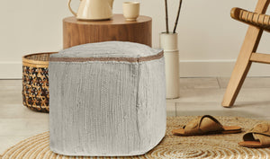 Homeroots 18" Gray And Natural Cotton And Jute Cube Pouf Ottoman – Chic Multi-functional Seating Solution Birch  551550