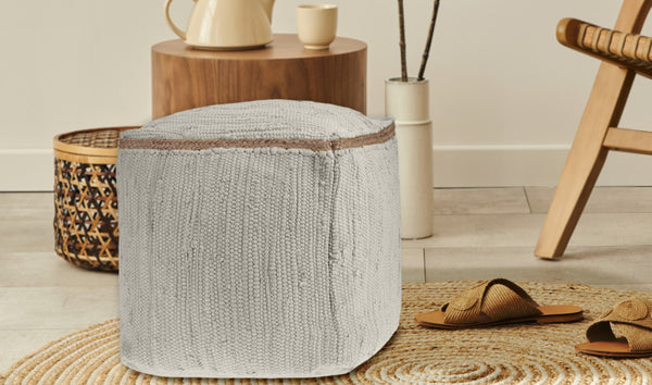 Homeroots 18" Gray And Natural Cotton And Jute Cube Pouf Ottoman – Chic Multi-functional Seating Solution Birch  551550