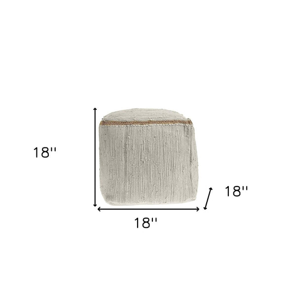 Homeroots 18" Gray And Natural Cotton And Jute Cube Pouf Ottoman – Chic Multi-functional Seating Solution Birch  551550