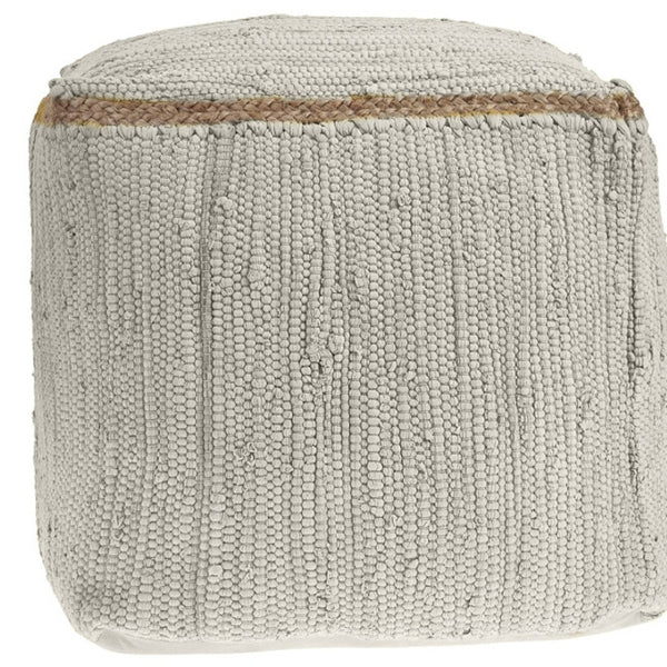 Homeroots 18" Gray And Natural Cotton And Jute Cube Pouf Ottoman – Chic Multi-functional Seating Solution Birch  551550
