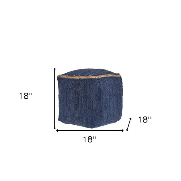 Homeroots 18" Gray And Natural Cotton And Jute Cube Pouf Ottoman – Chic Multi-functional Seating Solution Indigo  551553