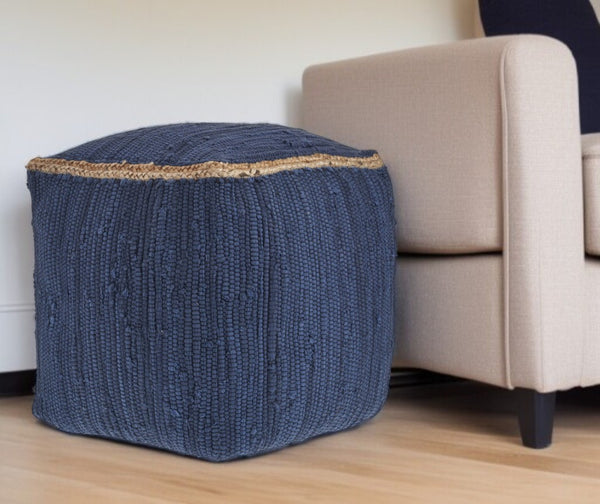 Homeroots 18" Gray And Natural Cotton And Jute Cube Pouf Ottoman – Chic Multi-functional Seating Solution Indigo  551553
