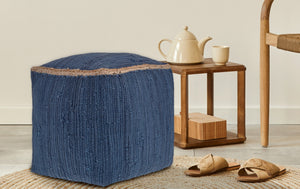 Homeroots 18" Gray And Natural Cotton And Jute Cube Pouf Ottoman – Chic Multi-functional Seating Solution Indigo  551553