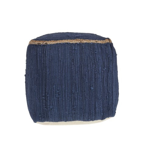 Homeroots 18" Gray And Natural Cotton And Jute Cube Pouf Ottoman – Chic Multi-functional Seating Solution Indigo  551553