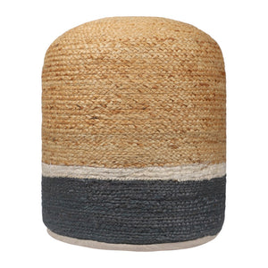 HomeRoots 18" Natural and Gray Jute Blend Cylinder Pouf Ottoman - Stylish Bohemian Accent for Any Space 551555