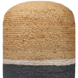 Homeroots 18" Chic Natural Gray Jute Blend Striped Pouf Ottoman - Stylish, Multi-functional Seating & Decor   551555