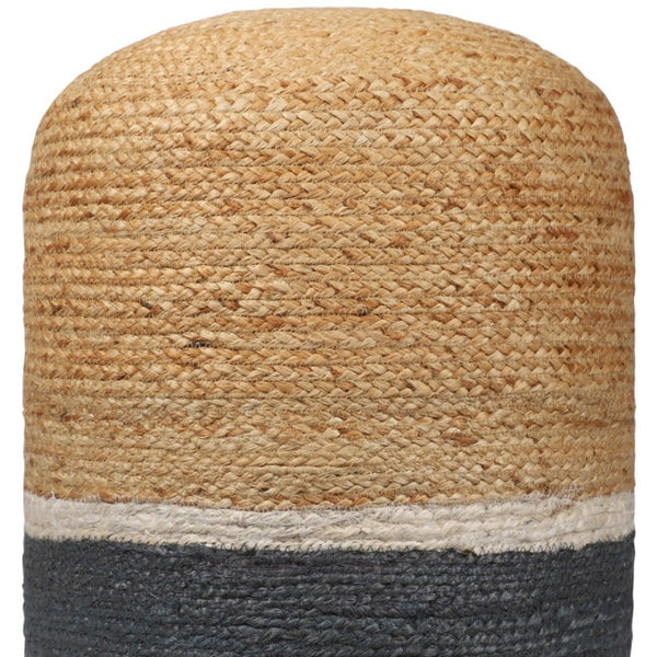 Homeroots 18" Chic Natural Gray Jute Blend Striped Pouf Ottoman - Stylish, Multi-functional Seating & Decor   551555