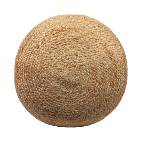 Homeroots 18" Chic Natural Gray Jute Blend Striped Pouf Ottoman - Stylish, Multi-functional Seating & Decor   551555