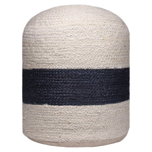 HomeRoots 18" Handcrafted Off-White and Navy Striped Jute Pouf Ottoman - Versatile Coastal Decor Accent Piece 551556