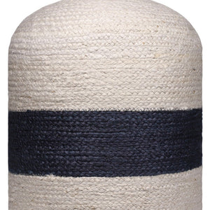 Homeroots 18" Off White & Navy Blue Jute Blend Striped Pouf Ottoman - Chic, Versatile Footrest & Extra Seat   551556