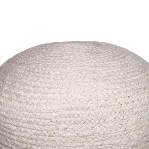 Homeroots 18" Off White & Navy Blue Jute Blend Striped Pouf Ottoman - Chic, Versatile Footrest & Extra Seat   551556
