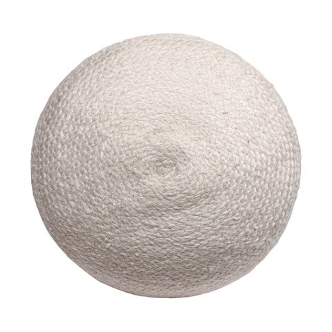 Homeroots 18" Off White & Navy Blue Jute Blend Striped Pouf Ottoman - Chic, Versatile Footrest & Extra Seat   551556