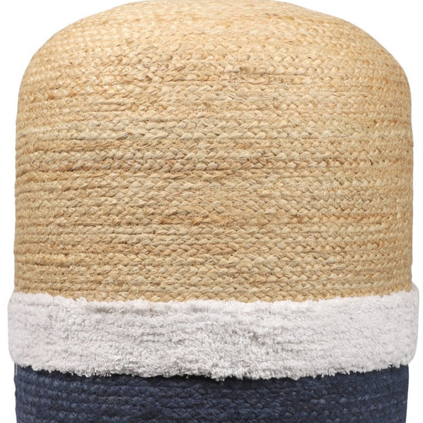 Homeroots 18" Striped Jute Blend Pouf Ottoman - Chic Navy Blue & Natural Accent For Stylish Seating & Decor   551557
