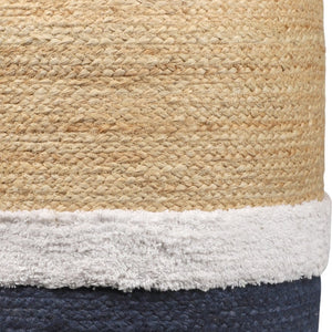 Homeroots 18" Striped Jute Blend Pouf Ottoman - Chic Navy Blue & Natural Accent For Stylish Seating & Decor   551557
