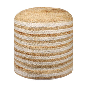 HomeRoots 18" Jute and Cotton Striped Pouf Ottoman - Coastal-Inspired, Versatile Seating for Any Room 551558