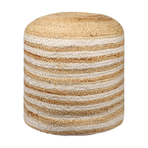 HomeRoots 18" Jute and Cotton Striped Pouf Ottoman - Coastal-Inspired, Versatile Seating for Any Room 551558