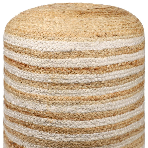 Homeroots 18" Striped Jute Blend Pouf Ottoman - Chic, Handmade, And Versatile Seating Solution For Any Room   551558