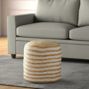 Homeroots 18" Striped Jute Blend Pouf Ottoman - Chic, Handmade, And Versatile Seating Solution For Any Room   551558