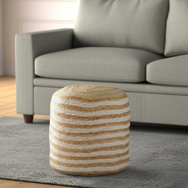 Homeroots 18" Striped Jute Blend Pouf Ottoman - Chic, Handmade, And Versatile Seating Solution For Any Room   551558