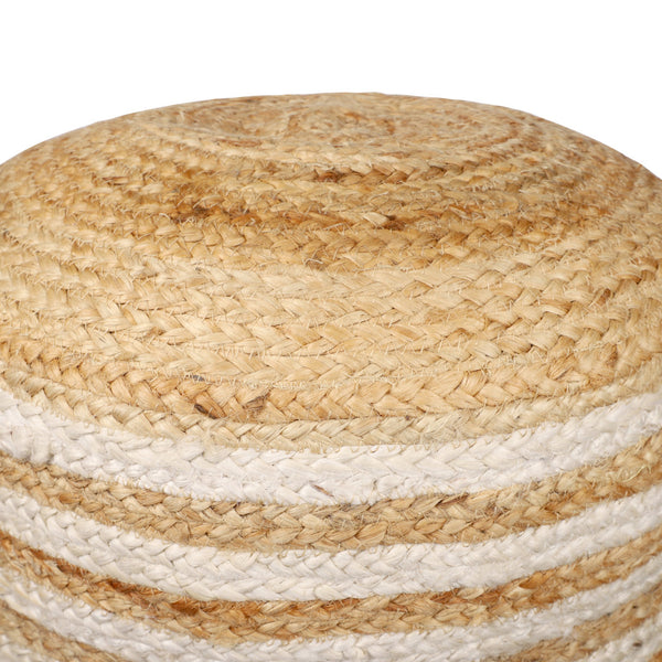 Homeroots 18" Striped Jute Blend Pouf Ottoman - Chic, Handmade, And Versatile Seating Solution For Any Room   551558