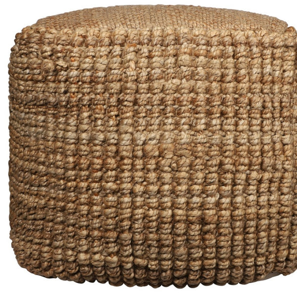 Homeroots 18" Natural Jute Blend Cube Pouf Ottoman - Chic Bohemian Decorative Seating & Foot Rest For Home   551559