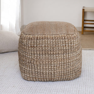 Homeroots 18" Natural Jute Blend Cube Pouf Ottoman - Chic Bohemian Decorative Seating & Foot Rest For Home   551559