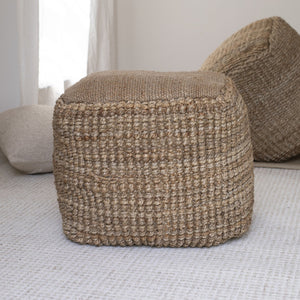 Homeroots 18" Natural Jute Blend Cube Pouf Ottoman - Chic Bohemian Decorative Seating & Foot Rest For Home   551559