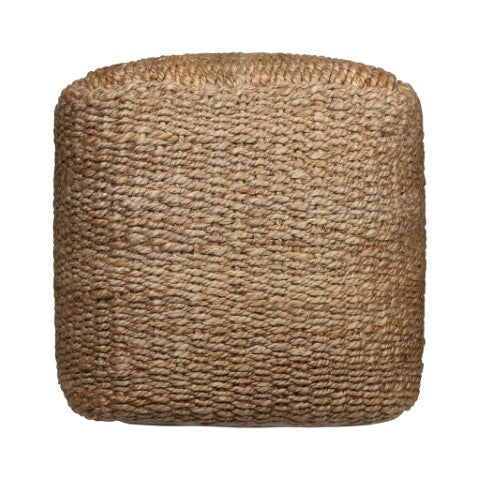 Homeroots 18" Natural Jute Woven Cube Pouf Ottoman - Stylish Footrest & Extra Seating With Bohemian Flair   551560
