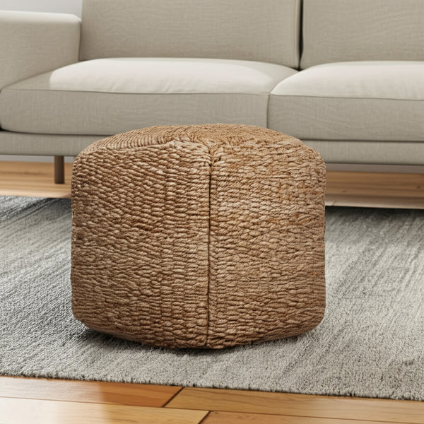 Homeroots 18" Natural Jute Woven Cube Pouf Ottoman - Stylish Footrest & Extra Seating With Bohemian Flair   551560