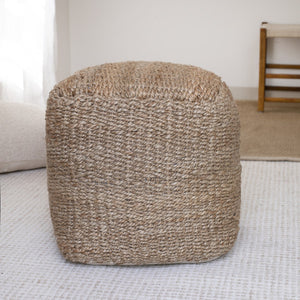 Homeroots 18" Natural Jute Woven Cube Pouf Ottoman - Stylish Footrest & Extra Seating With Bohemian Flair   551560