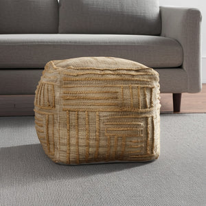 Homeroots 18" Natural Jute Blend Cube Pouf Ottoman – Stylish Striped Footrest & Chic Extra Seat For Any Room   551561