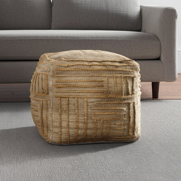 Homeroots 18" Natural Jute Blend Cube Pouf Ottoman – Stylish Striped Footrest & Chic Extra Seat For Any Room   551561