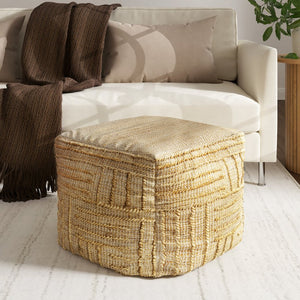 HomeRoots 18" Natural Jute Blend Cube Pouf Ottoman - Handmade, Versatile Footrest & Seat for Modern Living Spaces 551561