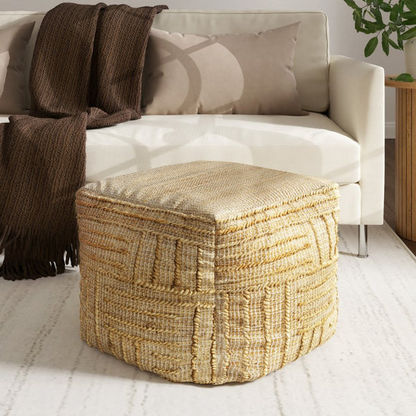 HomeRoots 18" Natural Jute Blend Cube Pouf Ottoman - Handmade, Versatile Footrest & Seat for Modern Living Spaces 551561