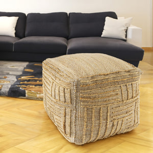 Homeroots 18" Natural Jute Blend Cube Pouf Ottoman – Stylish Striped Footrest & Chic Extra Seat For Any Room   551561