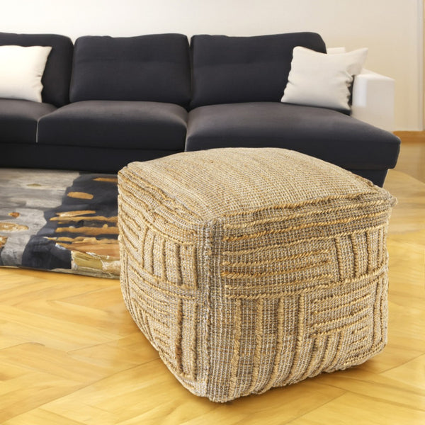 Homeroots 18" Natural Jute Blend Cube Pouf Ottoman – Stylish Striped Footrest & Chic Extra Seat For Any Room   551561