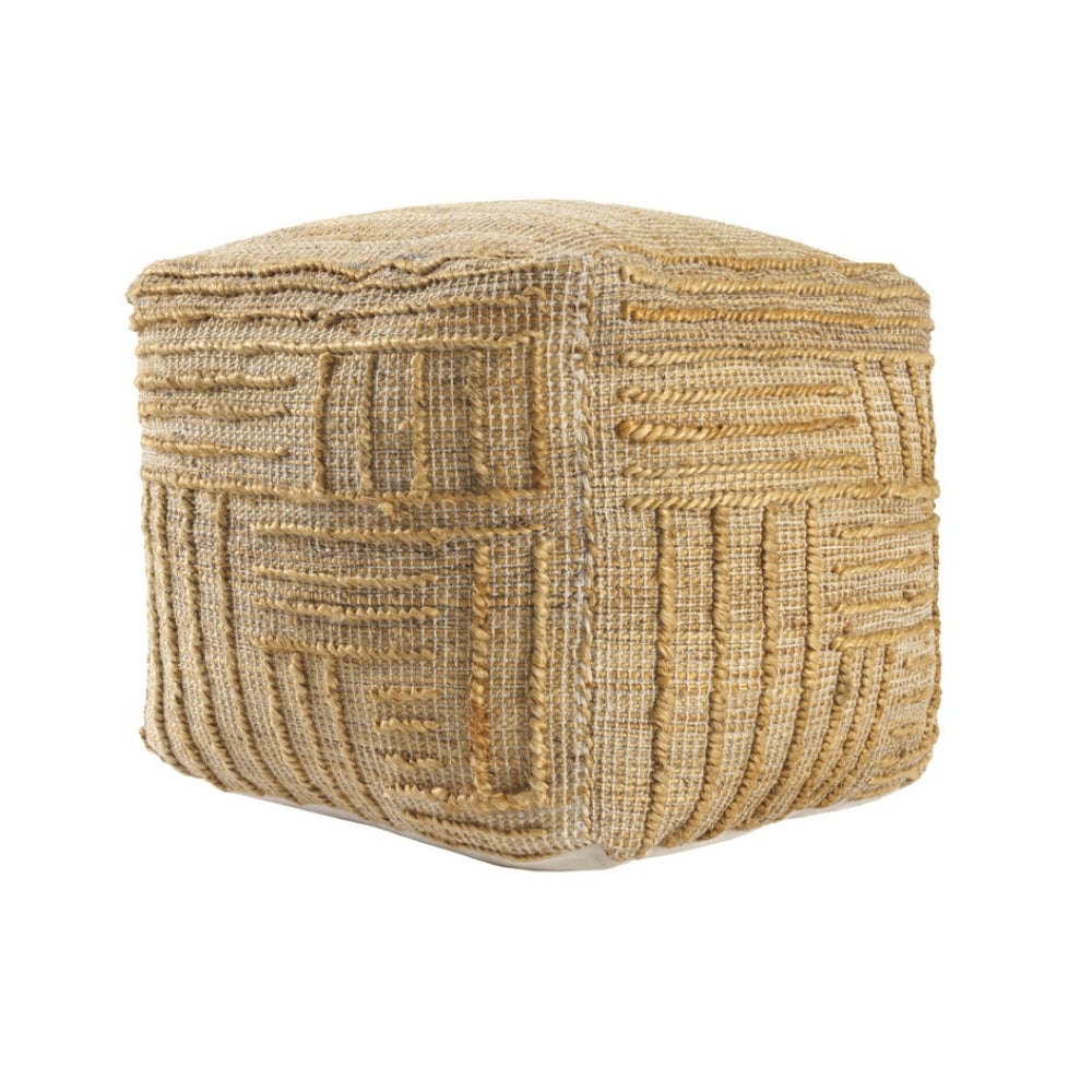 HomeRoots 18" Natural Jute Blend Cube Pouf Ottoman - Handmade, Versatile Footrest & Seat for Modern Living Spaces 551561