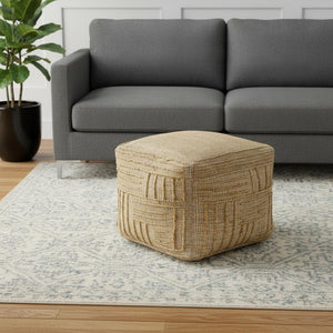 HomeRoots 18" Natural Jute Blend Cube Pouf Ottoman - Handmade, Versatile Footrest & Seat for Modern Living Spaces 551561